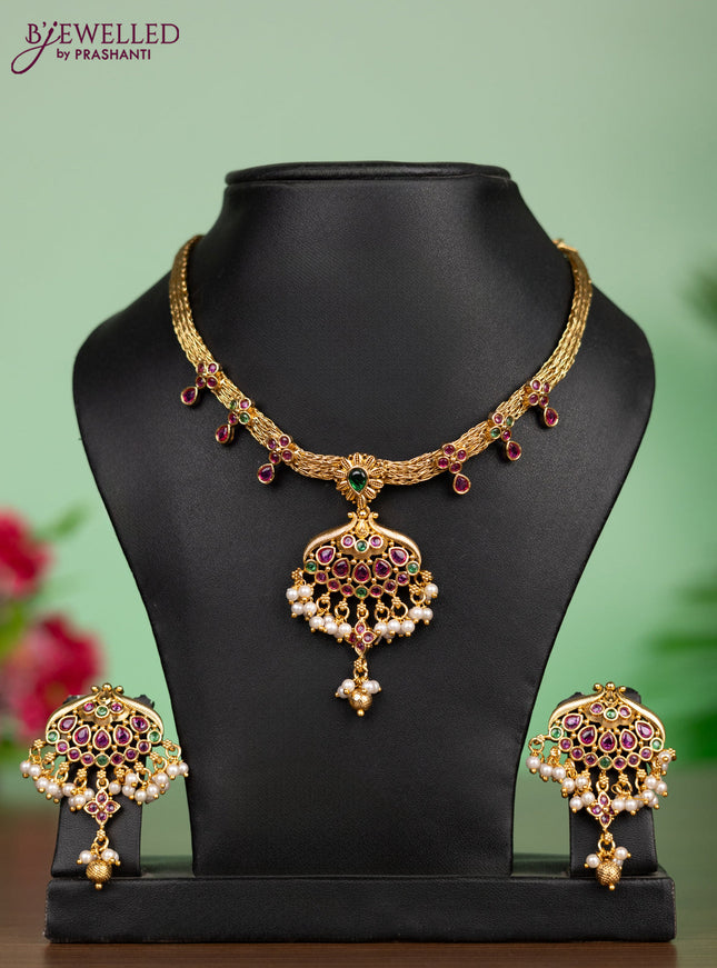 Antique attigai necklace with kemp stones and pearl hanging