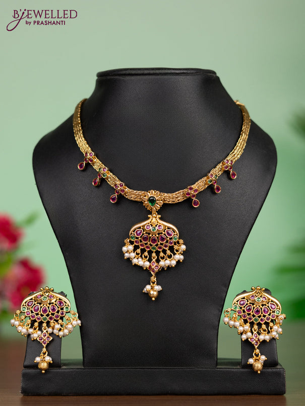 Antique attigai necklace with kemp stones and pearl hanging