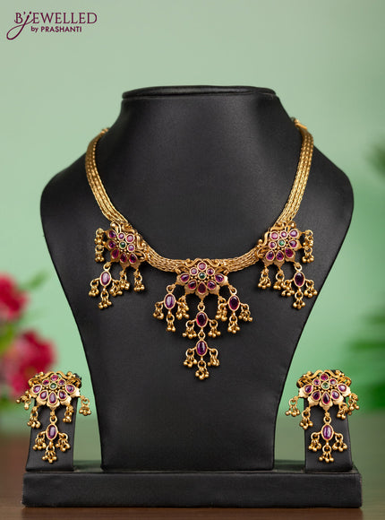 Antique attigai necklace kemp stones and golden pearl hanging