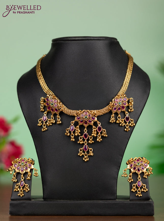 Antique attigai necklace kemp stones and golden pearl hanging