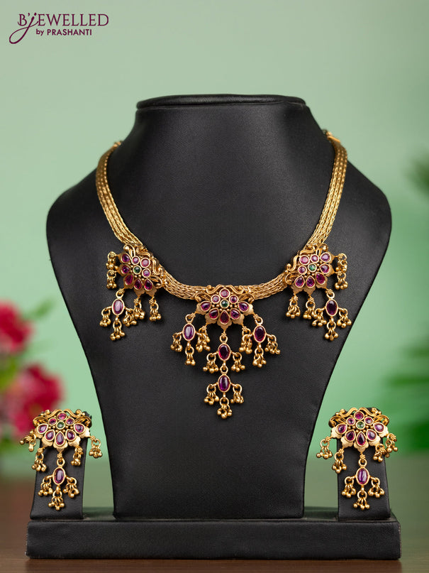 Antique attigai necklace kemp stones and golden pearl hanging
