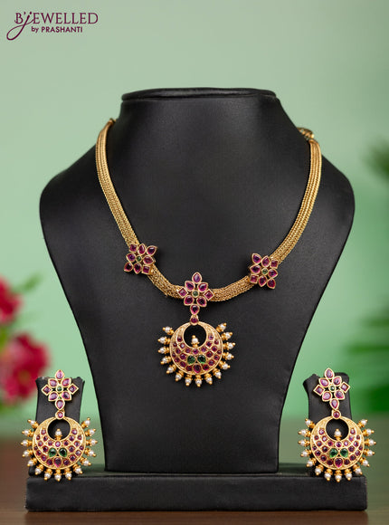 Antique attigai necklace chandbali design  kemp stones and pearl design