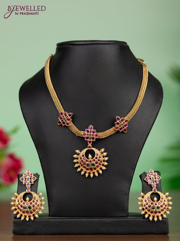 Antique attigai necklace chandbali design  kemp stones and pearl design