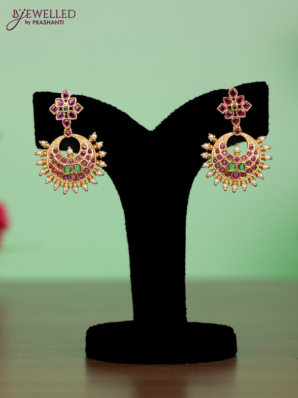 Antique attigai necklace chandbali design  kemp stones and pearl design
