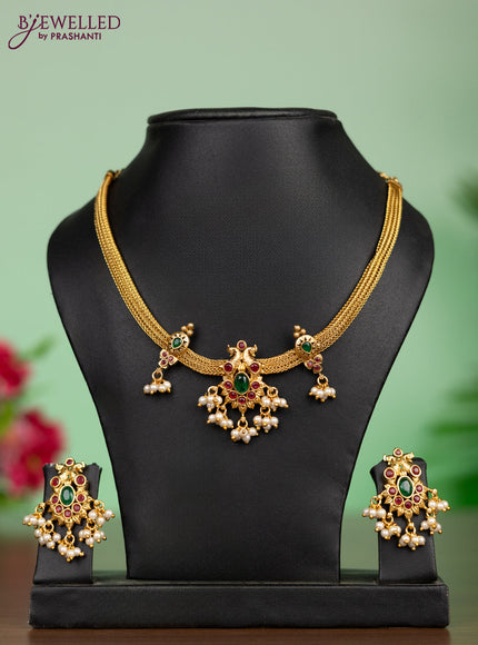 Antique attigai necklace with kemp stones and pearl hanging