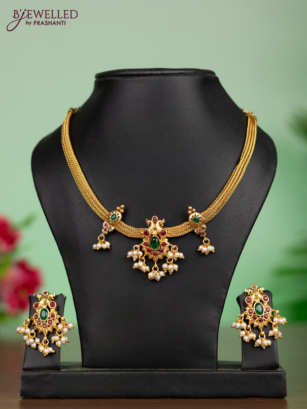 Antique attigai necklace with kemp stones and pearl hanging
