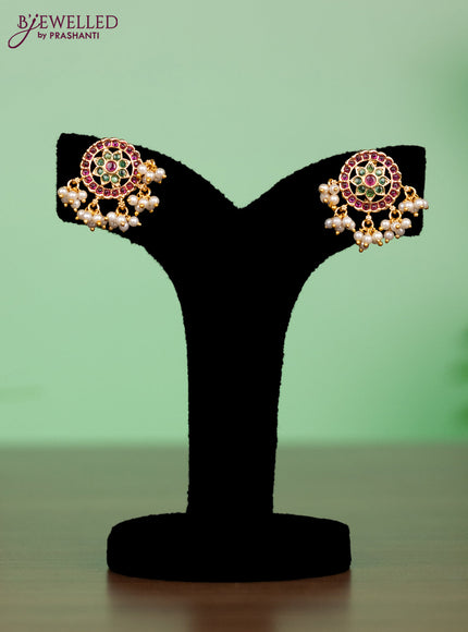 Antique attigai necklace in circle floral design with kemp stones and pearl hanging