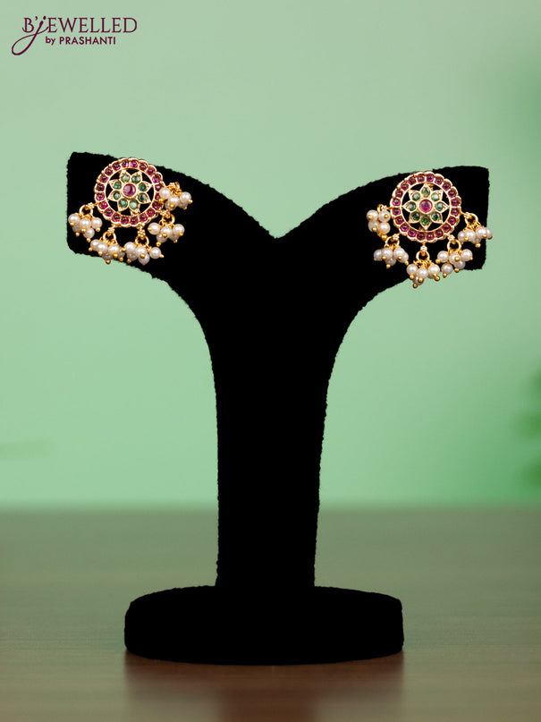 Antique attigai necklace in circle floral design with kemp stones and pearl hanging