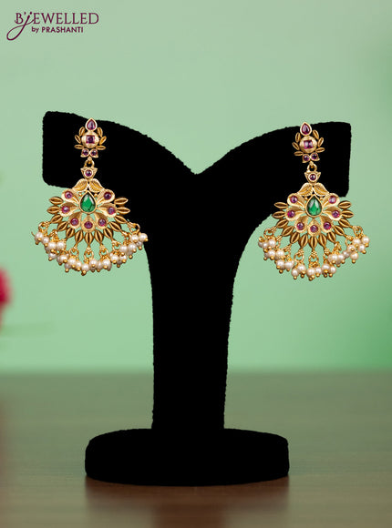 Antique attigai necklace in floral design with kemp stones and pearl hanging