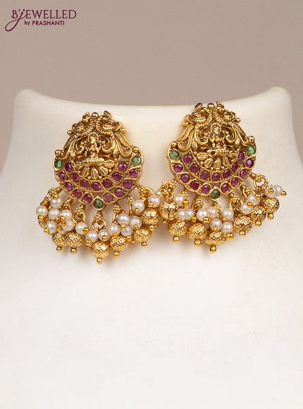 Black thread necklace lakshmi design with kemp stones and pearl & golden beads hangings
