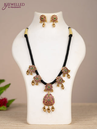 Black thread necklace double peacock design with kemp stones and golden beads hangings