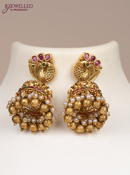 Black thread necklace lakshmi pendant with kemp stones and pearl & golden beads hangings