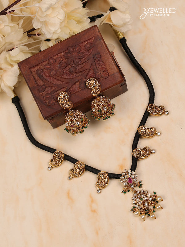 Black thread mango design with kemp stones and pearl beads hanging