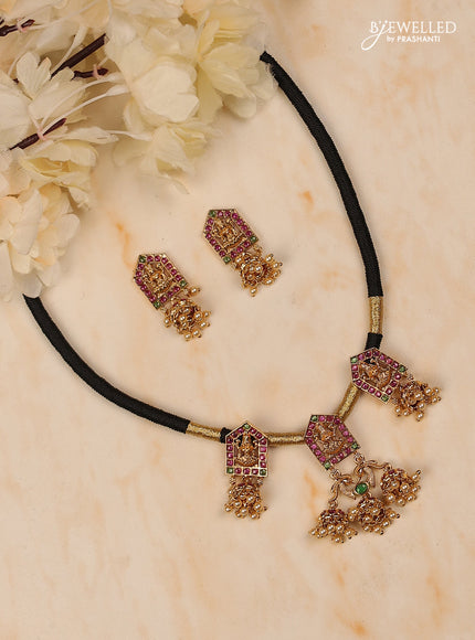 Black thread lakshmi design with kemp stones and golden beads hanging
