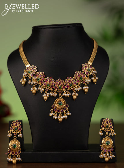 Antique attigai necklace with kemp stones and pearl & golden beads hanging