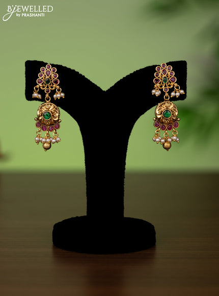 Antique attigai necklace with kemp stones and pearl & golden beads hanging