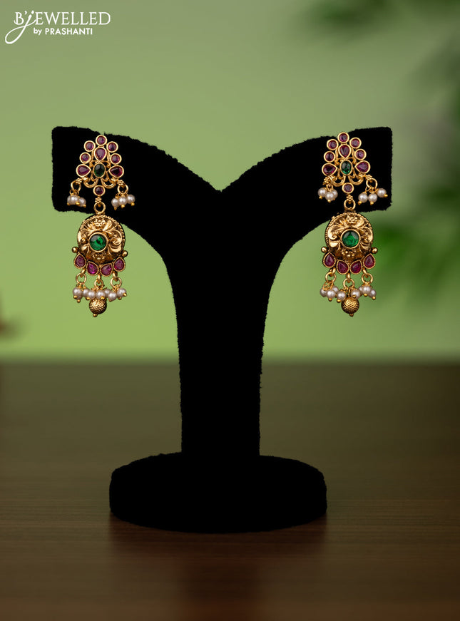 Antique attigai necklace with kemp stones and pearl & golden beads hanging