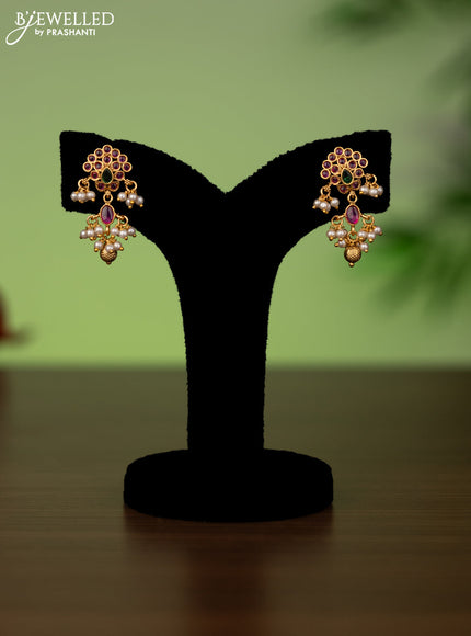 Antique attigai necklace with kemp stones and pearl & golden beads hanging