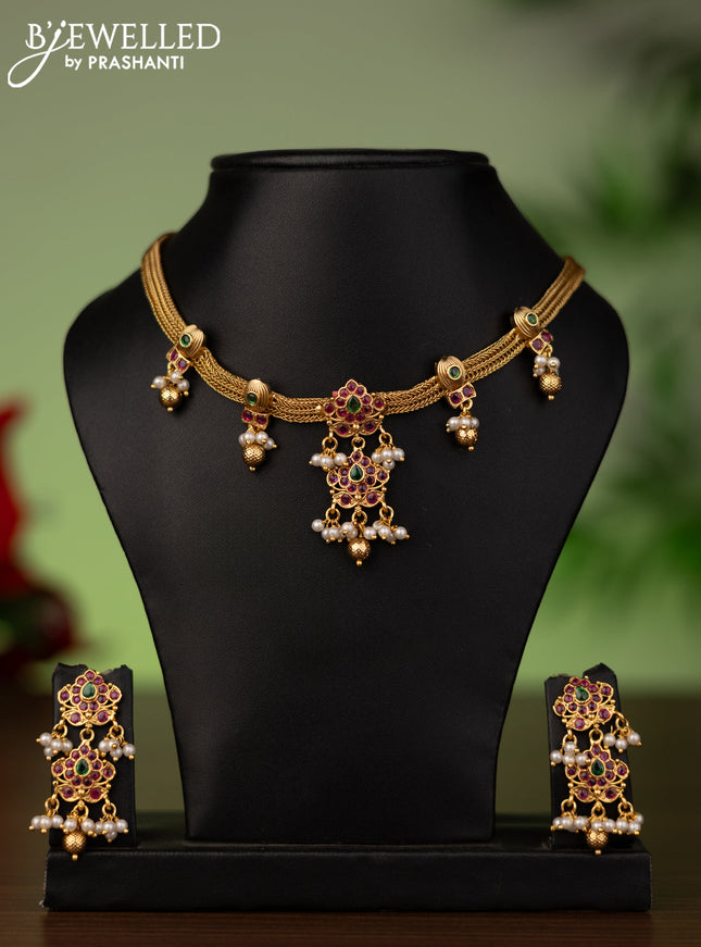 Antique attigai necklace with kemp stones and pearl & golden beads hanging