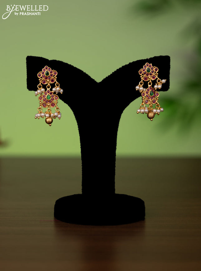 Antique attigai necklace with kemp stones and pearl & golden beads hanging