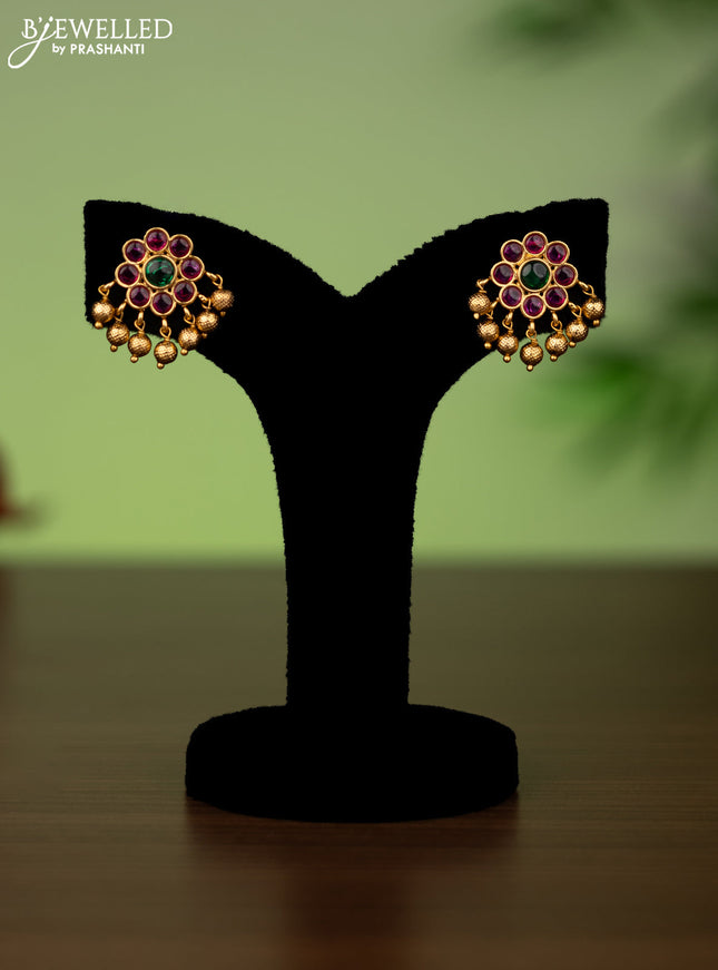 Antique attigai necklace with kemp stones and golden beads hanging