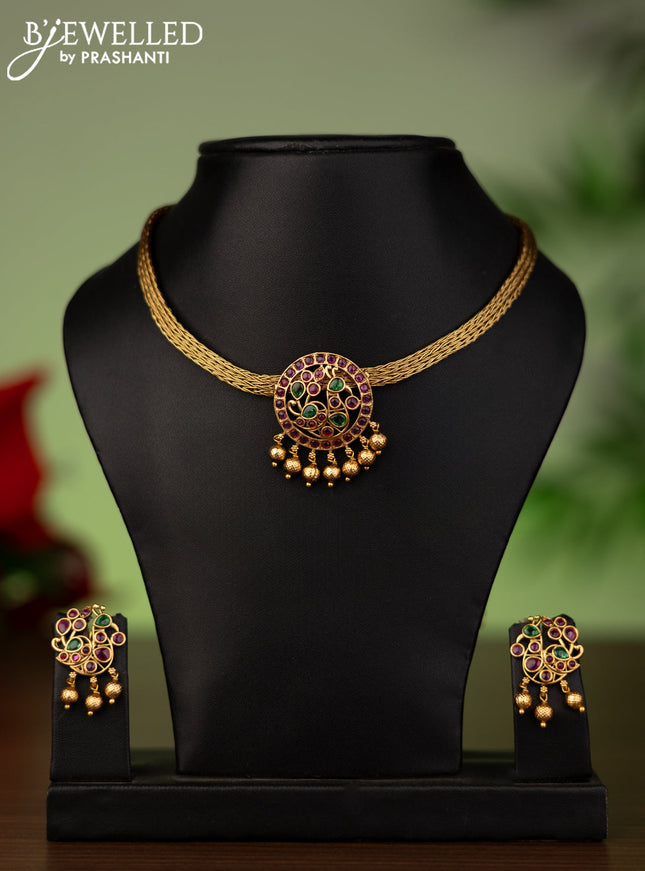 Antique attigai necklace with kemp pendant and golden beads hanging