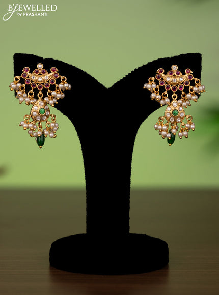 Antique attigai necklace with kemp & kumdan stones and pearl hangings