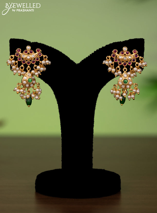 Antique attigai necklace with kemp & kumdan stones and pearl hangings