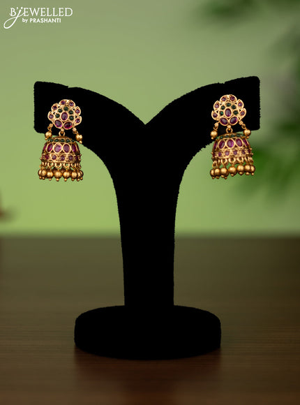 Antique attigai necklace with kemp stones and golden beads hanging