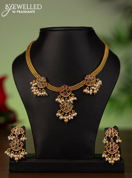 Antique attigai necklace with kemp stones and pearl hangings