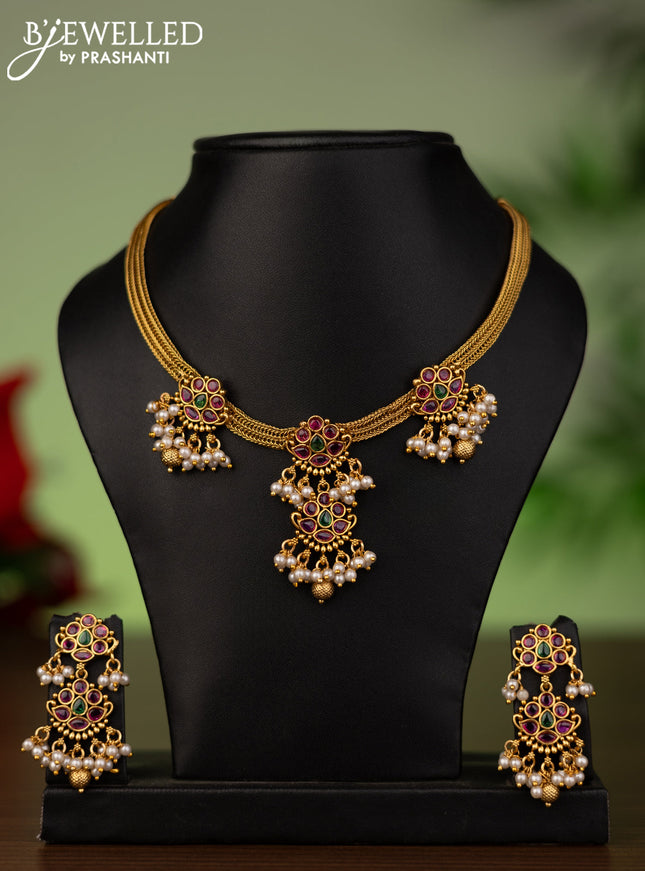 Antique attigai necklace with kemp stones and pearl hangings