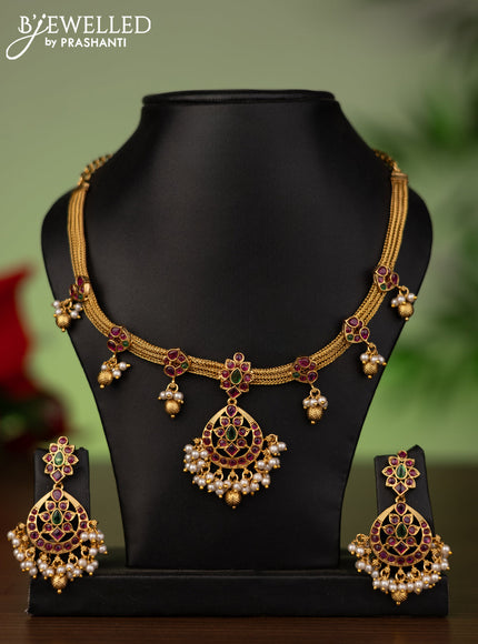 Antique attigai necklace with kemp stones and pearl & golden beads hanging