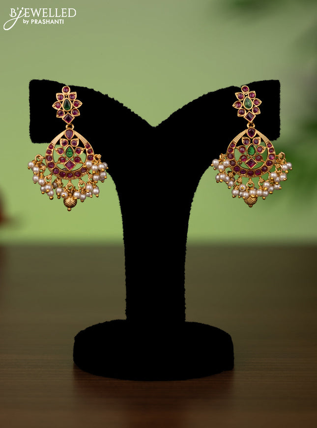 Antique attigai necklace with kemp stones and pearl & golden beads hanging