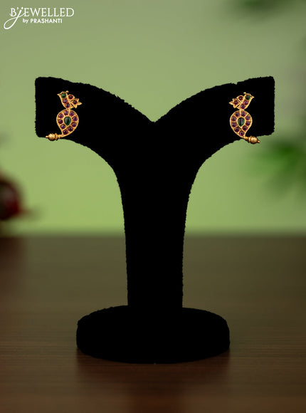 Antique attigai necklace ganesha pendant with kemp stones and golden beads hanging