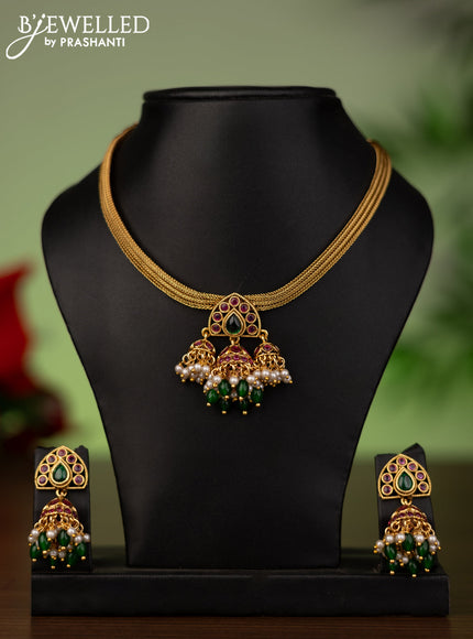 Antique attigai necklace with kemp stones, green and pearl hangings