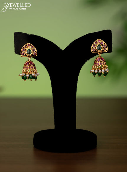 Antique attigai necklace with kemp stones, green and pearl hangings