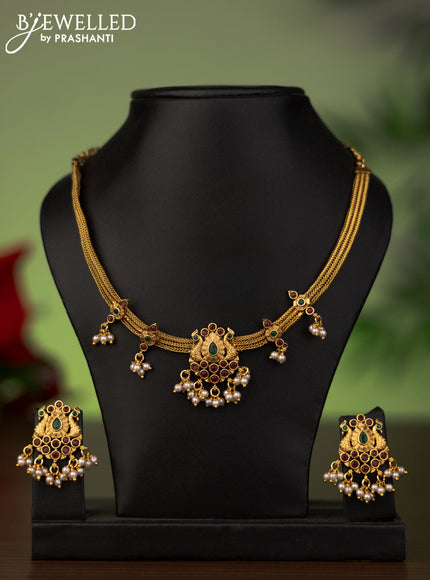 Antique attigai necklace with kemp stones and pearl hangings