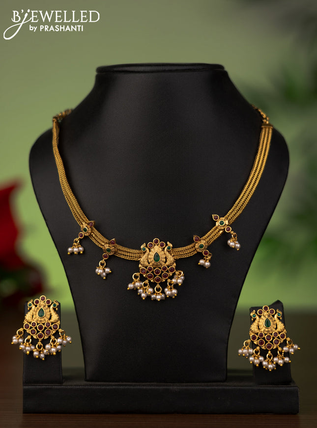 Antique attigai necklace with kemp stones and pearl hangings