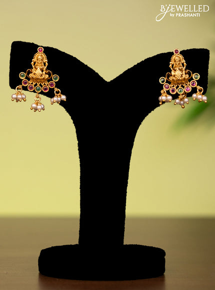 Antique attigai necklace lakshmi pendant with kemp stones and pearl hangings