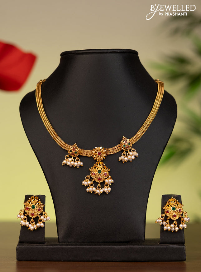 Antique attigai necklace with kemp stones and pearl hangings