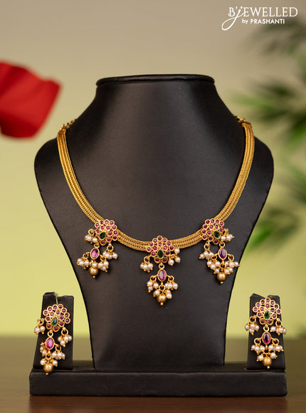 Antique attigai necklace with kemp stones and pearl & golden beads hanging