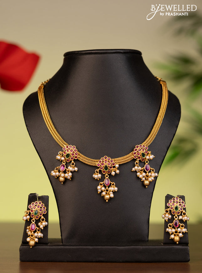 Antique attigai necklace with kemp stones and pearl & golden beads hanging