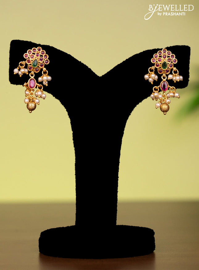 Antique attigai necklace with kemp stones and pearl & golden beads hanging