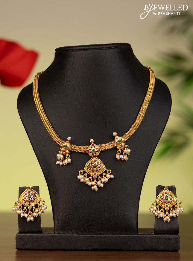 Antique attigai necklace with kemp stones and pearl hangings