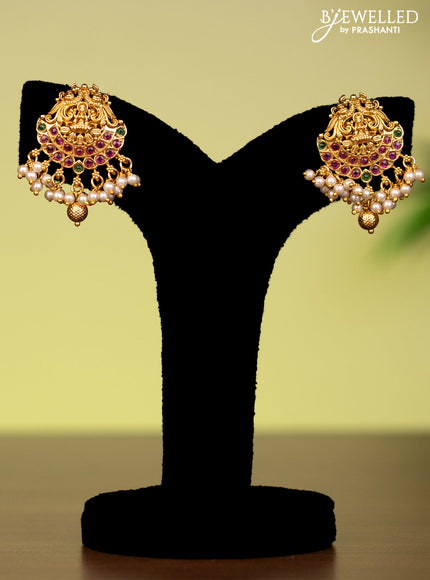 Antique attigai necklace lakshmi pendant with kemp stones and pearl & golden beads hangings