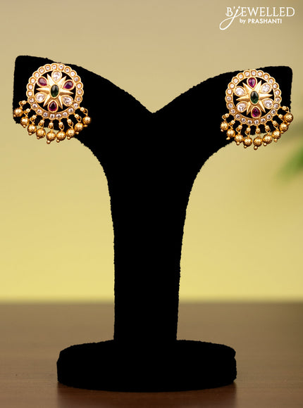 Antique attigai necklace with kemp stones and golden beads hanging