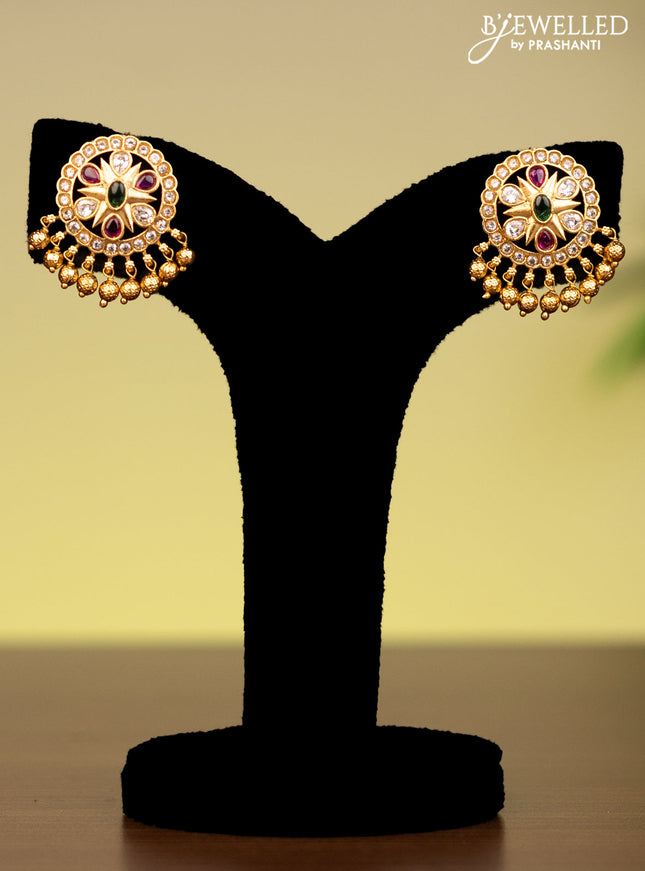 Antique attigai necklace with kemp stones and golden beads hanging