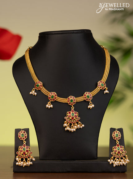 Antique attigai necklace with kemp stones and pearl hangings