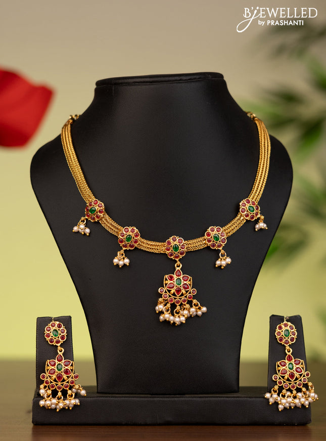 Antique attigai necklace with kemp stones and pearl hangings