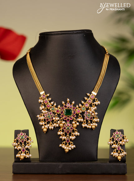 Antique attigai necklace with kemp stones and pearl & golden beads hangings